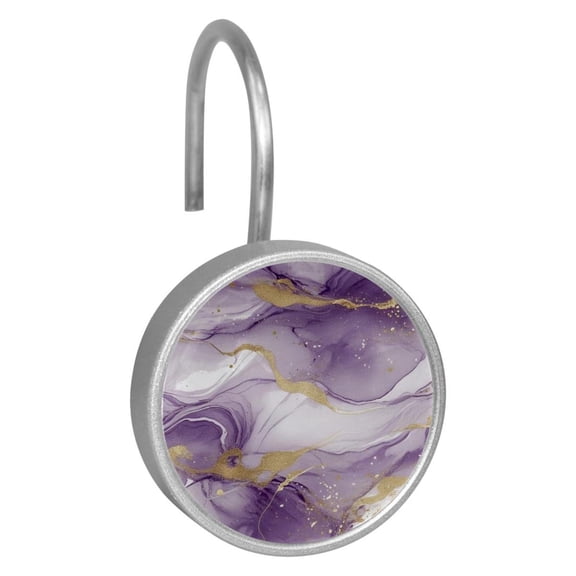 HemaKayy 12 Pcs Shower Curtain Hooks Bathroom Decorative Accessories Purple White Marble