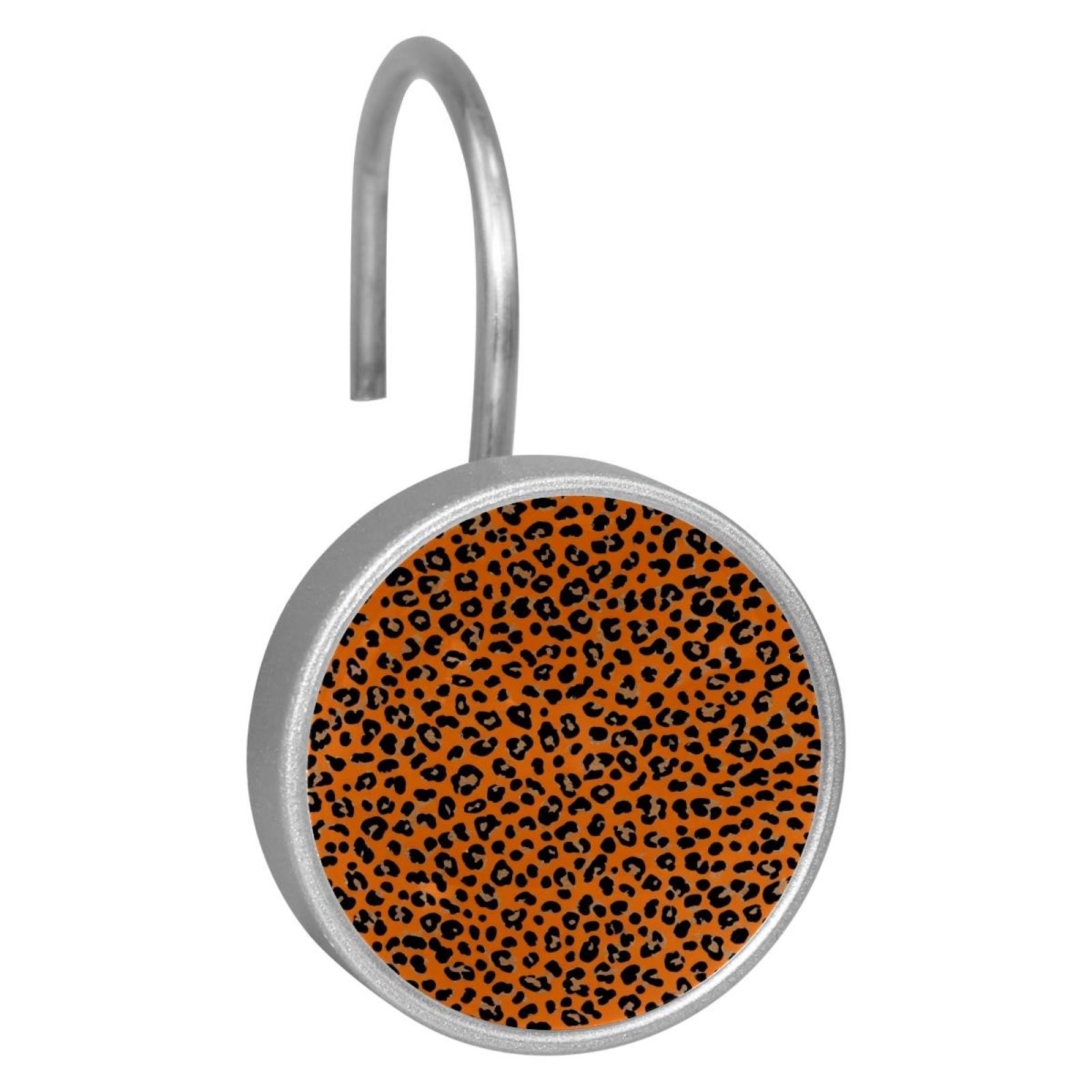 HemaKayy 12 Pcs Shower Curtain Hooks Bathroom Decorative Accessories Red Orange Leopard Pattern