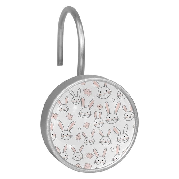 HemaKayy 12 Pcs Shower Curtain Hooks Bathroom Decorative Accessories Simple Drawing White Rabbit