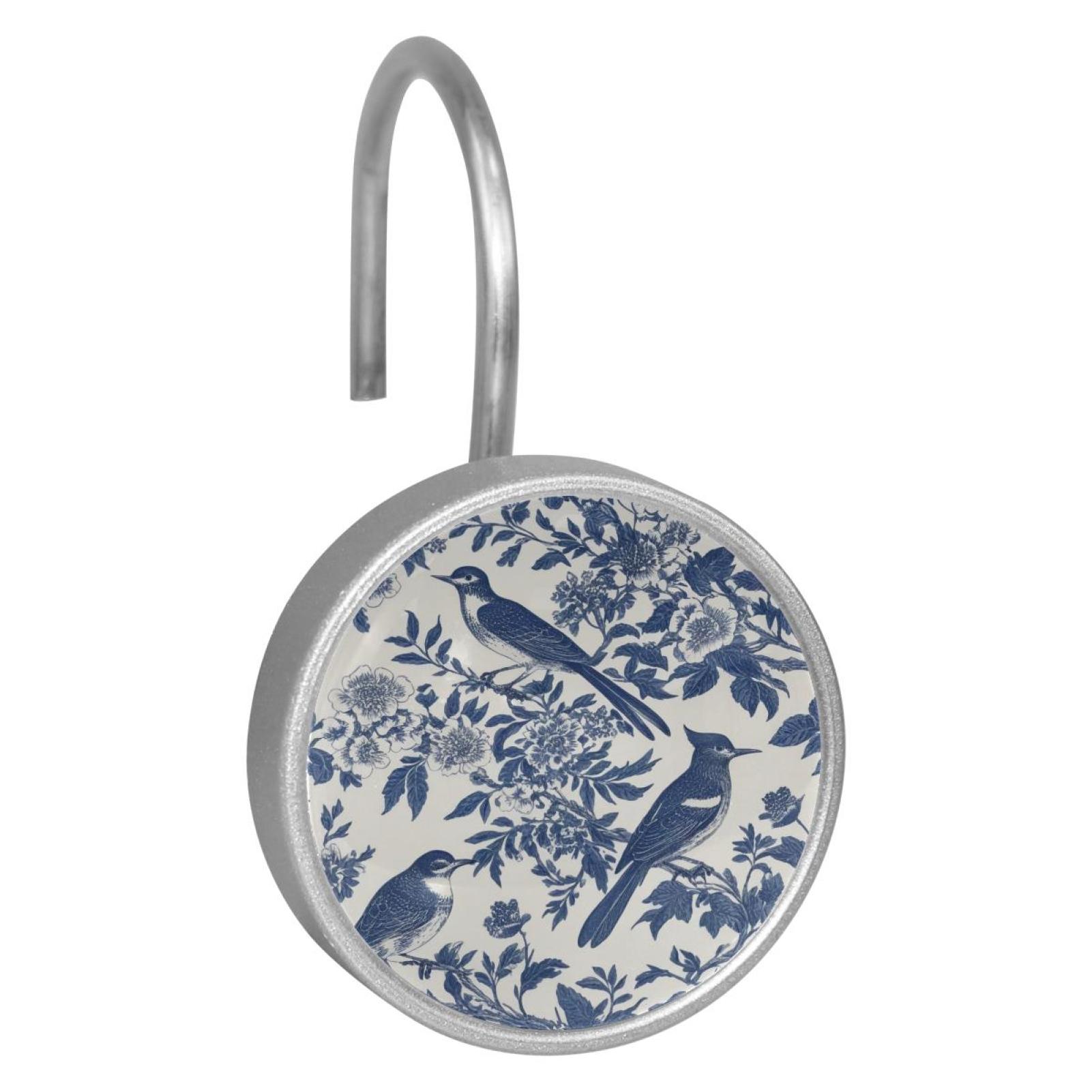HemaKayy 12 Pcs Shower Curtain Hooks Bathroom Decorative Accessories Sketching Bluebird Branches