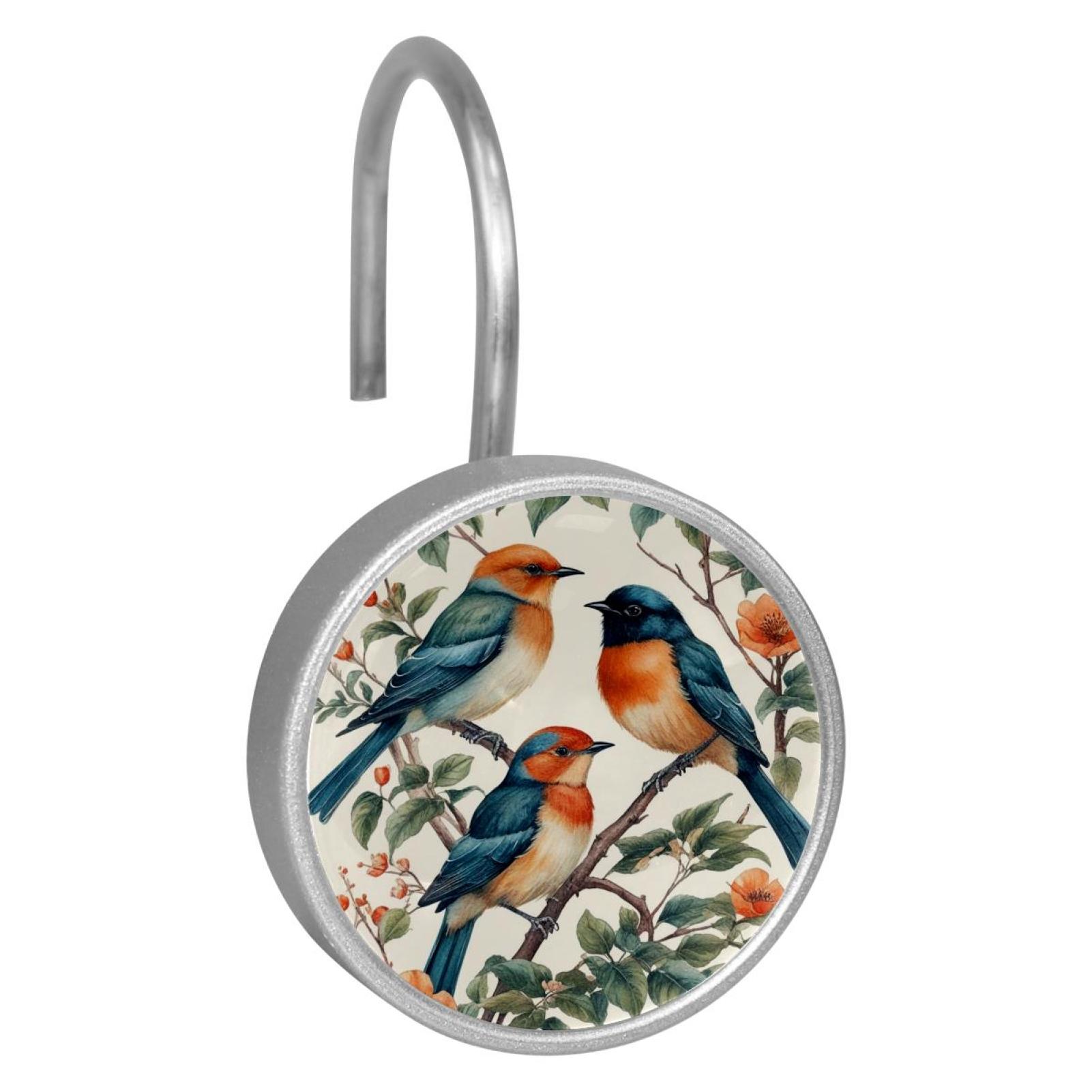 HemaKayy 12 Pcs Shower Curtain Hooks Bathroom Decorative Accessories Sparrow Party