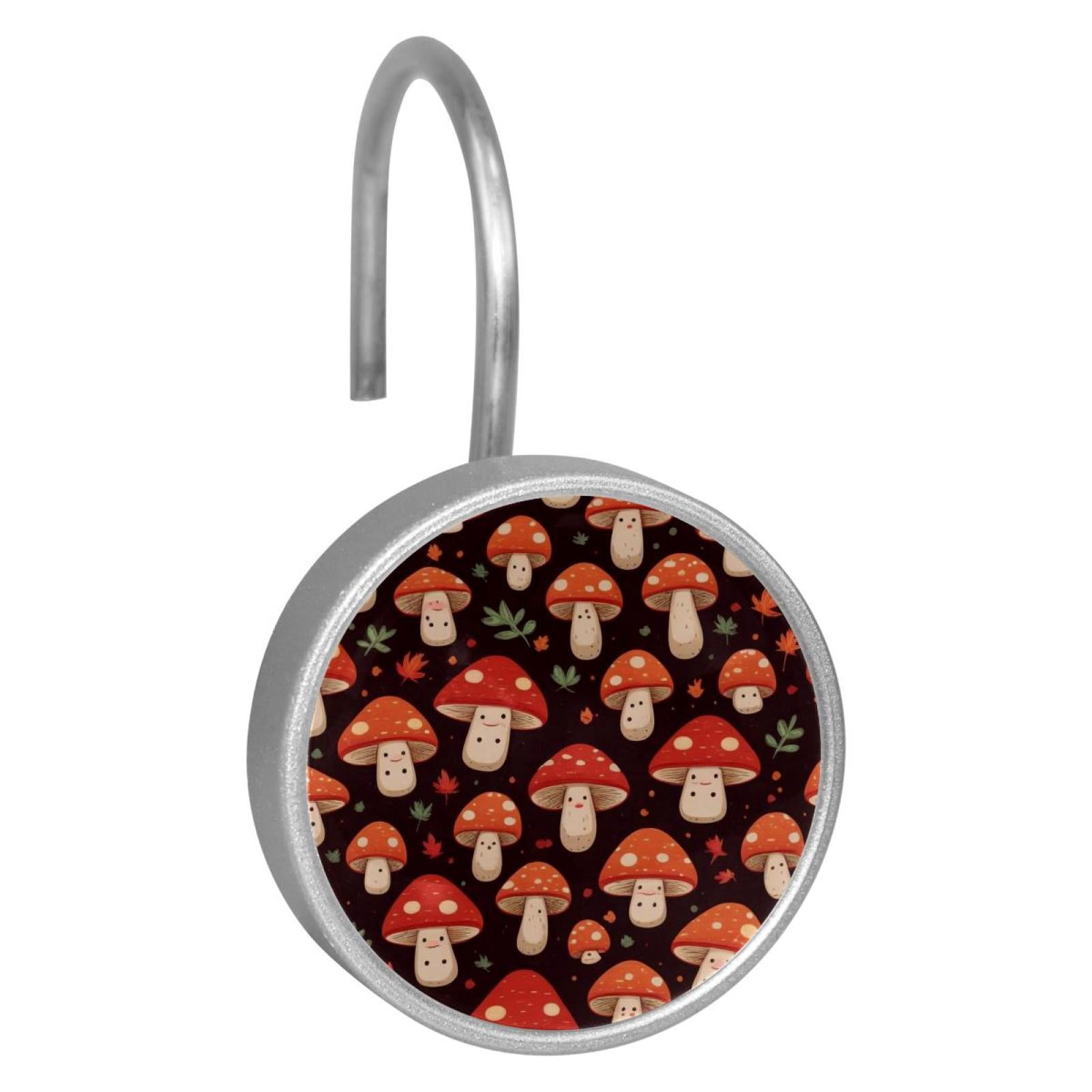 HemaKayy 12 Pcs Shower Curtain Hooks Bathroom Decorative Accessories Spotted Red Mushroom
