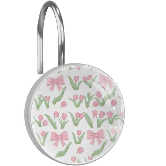 HemaKayy 12 Pcs Shower Curtain Hooks Bathroom Decorative Accessories Sprouted Rose