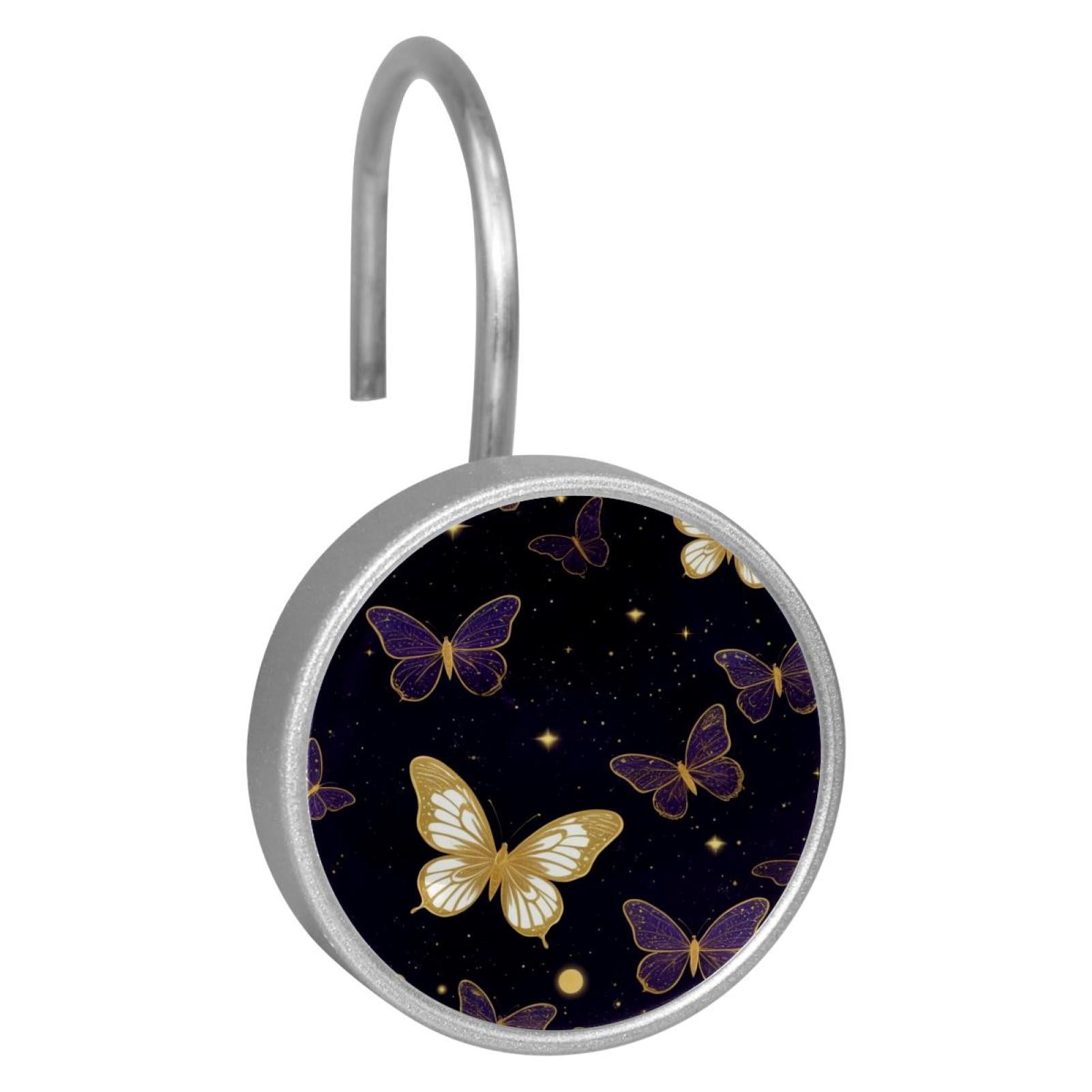 HemaKayy 12 Pcs Shower Curtain Hooks Bathroom Decorative Accessories Starry Sky Shining Butterfly