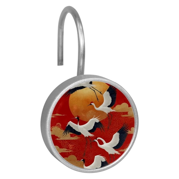 HemaKayy 12 Pcs Shower Curtain Hooks Bathroom Decorative Accessories Sunny Red Crowned Crane