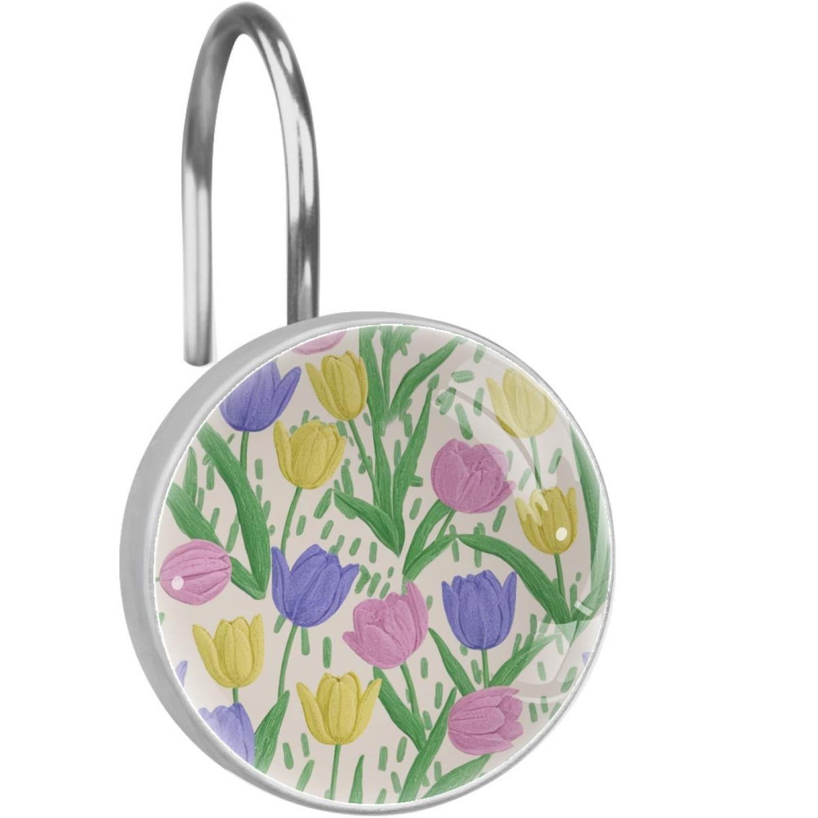 HemaKayy 12 Pcs Shower Curtain Hooks Bathroom Decorative Accessories Warm Tulip
