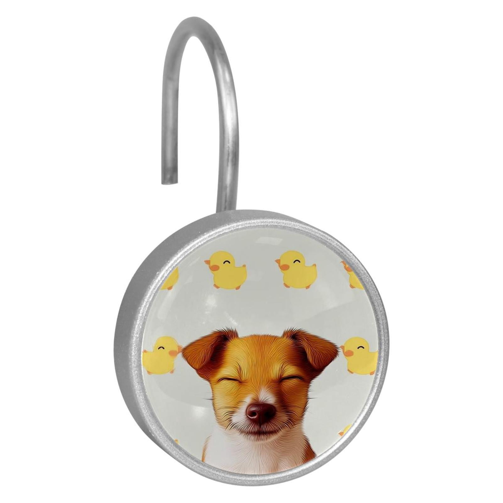 HemaKayy 12 Pcs Shower Curtain Hooks Bathroom Decorative Accessories Yellow Duck and Dog