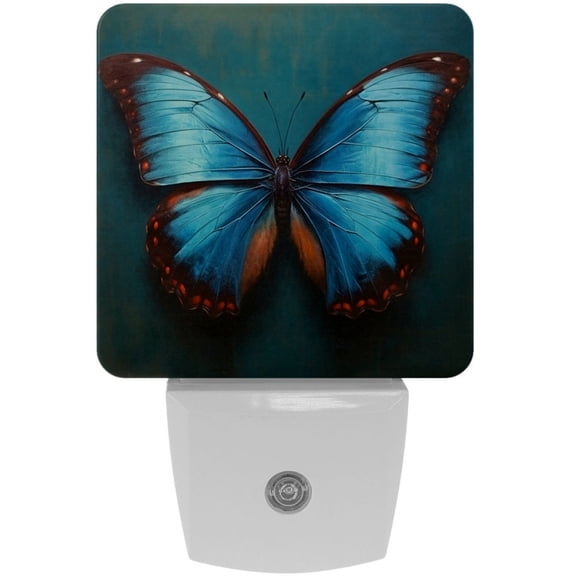 HemaKayy 2 Pack Automatic Sensor Dusk-to-Dawn LED Night Lights | Warm Sweet Wall Night Light for Home, Bedroom, Hallway | Energy-Saving Dusk-to-Dawn Nightlight - Blue Butterfly