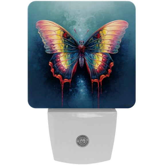 HemaKayy 2 Pack Automatic Sensor Dusk-to-Dawn LED Night Lights | Warm Sweet Wall Night Light for Home, Bedroom, Hallway | Energy-Saving Dusk-to-Dawn Nightlight - Colorful Butterfly Blue
