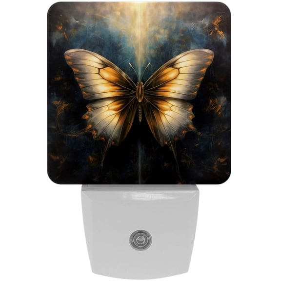 HemaKayy 2 Pack Automatic Sensor Dusk-to-Dawn LED Night Lights | Warm Sweet Wall Night Light for Home, Bedroom, Hallway | Energy-Saving Dusk-to-Dawn Nightlight - White Butterfly Marble