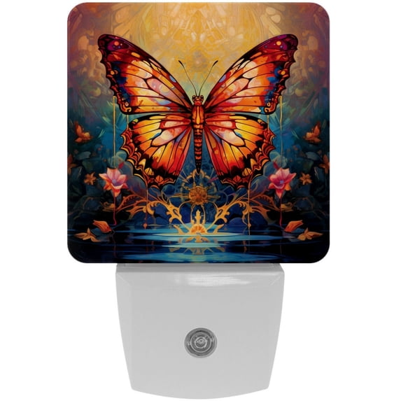HemaKayy 2 Pack Automatic Sensor Dusk-to-Dawn LED Night Lights | Warm Sweet Wall Night Light for Home, Bedroom, Hallway | Energy-Saving Dusk-to-Dawn Nightlight - Orange Butterfly Lace