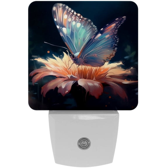HemaKayy 2 Pack Automatic Sensor Dusk-to-Dawn LED Night Lights | Warm Sweet Wall Night Light for Home, Bedroom, Hallway | Energy-Saving Dusk-to-Dawn Nightlight - Blue Butterfly Pink Flower