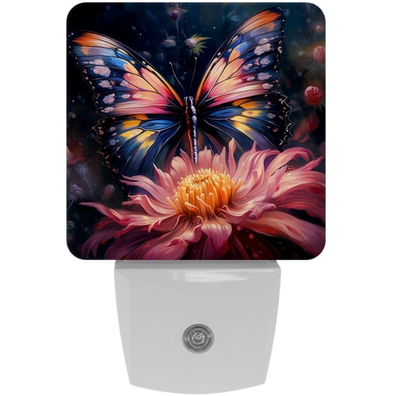 HemaKayy 2 Pack Automatic Sensor Dusk-to-Dawn LED Night Lights | Warm Sweet Wall Night Light for Home, Bedroom, Hallway | Energy-Saving Dusk-to-Dawn Nightlight - Pink Butterfly Pink Flower