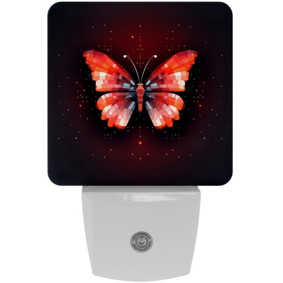 HemaKayy 2 Pack Automatic Sensor Dusk-to-Dawn LED Night Lights | Warm Sweet Wall Night Light for Home, Bedroom, Hallway | Energy-Saving Dusk-to-Dawn Nightlight - Glassy Red Butterfly