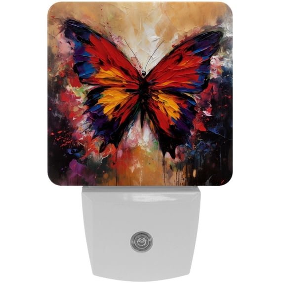HemaKayy 2 Pack Automatic Sensor Dusk-to-Dawn LED Night Lights | Warm Sweet Wall Night Light for Home, Bedroom, Hallway | Energy-Saving Dusk-to-Dawn Nightlight - Painting Red Butterfly