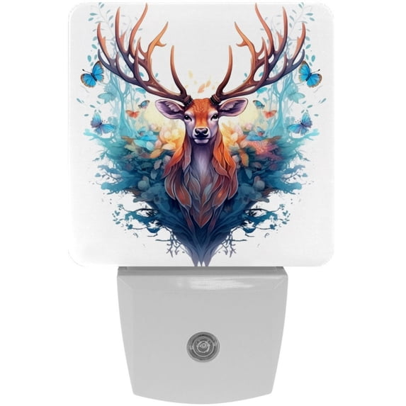 HemaKayy 2 Pack Automatic Sensor Dusk-to-Dawn LED Night Lights | Warm Sweet Wall Night Light for Home, Bedroom, Hallway | Energy-Saving Dusk-to-Dawn Nightlight - Deer and Blue Forest