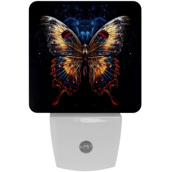 HemaKayy 2 Pack Automatic Sensor Dusk-to-Dawn LED Night Lights | Warm Sweet Wall Night Light for Home, Bedroom, Hallway | Energy-Saving Dusk-to-Dawn Nightlight - Blue Galaxy Butterfly