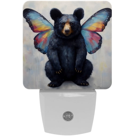 HemaKayy 2 Pack Automatic Sensor Dusk-to-Dawn LED Night Lights | Warm Sweet Wall Night Light for Home, Bedroom, Hallway | Energy-Saving Dusk-to-Dawn Nightlight - Bear with Butterfly Wings