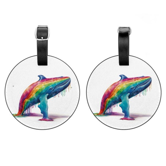 HemaKayy 2 Pack Luggage Tags, PU Leather Round Luggage Bag Tags, Shoulder Bag, Case Tag for Women Men Travel, Premium Suitcase Labels with Privacy Cover and Security Card - Ocean Sea Whale