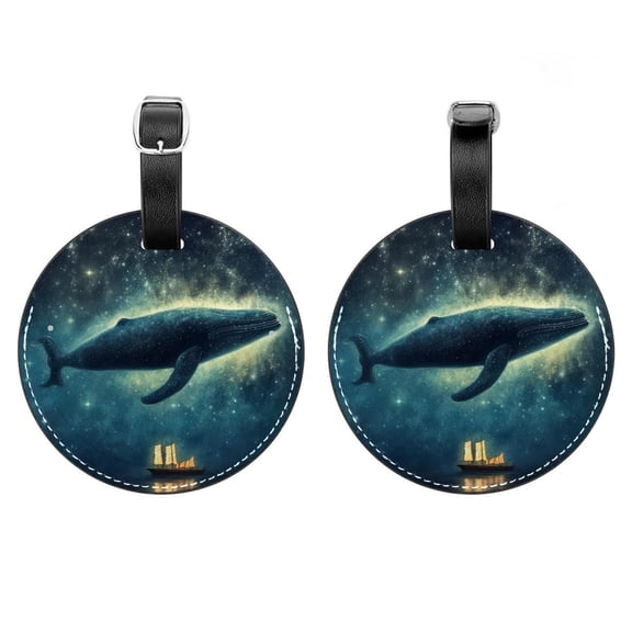 HemaKayy 2 Pack Luggage Tags, PU Leather Round Luggage Bag Tags, Shoulder Bag, Case Tag for Women Men Travel, Premium Suitcase Labels with Privacy Cover and Security Card - Ocean Sea Whale