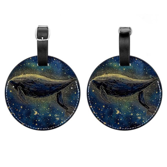 HemaKayy 2 Pack Luggage Tags, PU Leather Round Luggage Bag Tags, Shoulder Bag, Case Tag for Women Men Travel, Premium Suitcase Labels with Privacy Cover and Security Card - Ocean Sea Whale