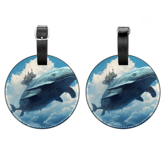HemaKayy 2 Pack Luggage Tags, PU Leather Round Luggage Bag Tags, Shoulder Bag, Case Tag for Women Men Travel, Premium Suitcase Labels with Privacy Cover and Security Card - Ocean Sea Whale