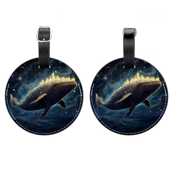 HemaKayy 2 Pack Luggage Tags, PU Leather Round Luggage Bag Tags, Shoulder Bag, Case Tag for Women Men Travel, Premium Suitcase Labels with Privacy Cover and Security Card - Ocean Sea Whale