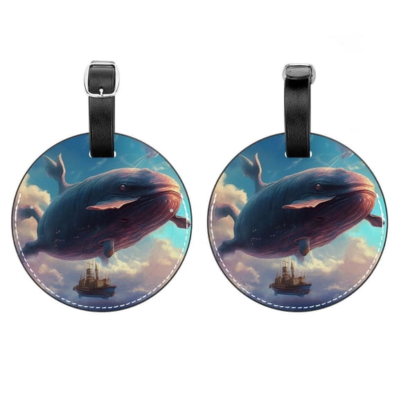 HemaKayy 2 Pack Luggage Tags, PU Leather Round Luggage Bag Tags, Shoulder Bag, Case Tag for Women Men Travel, Premium Suitcase Labels with Privacy Cover and Security Card - Ocean Sea Whale