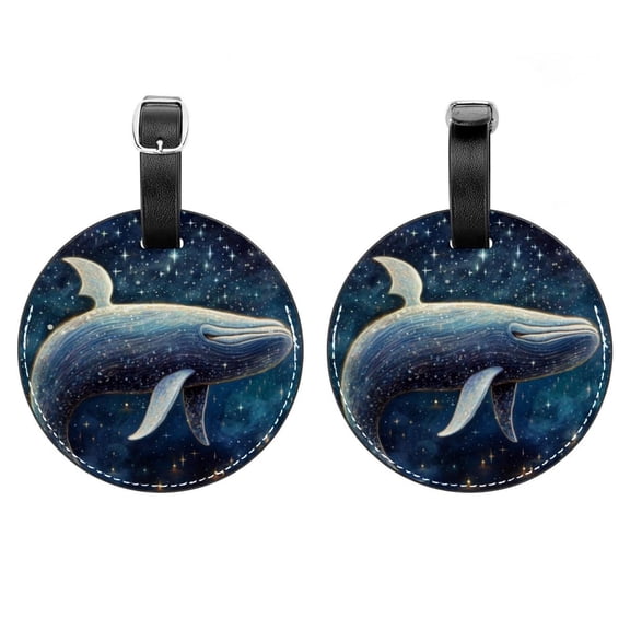 HemaKayy 2 Pack Luggage Tags, PU Leather Round Luggage Bag Tags, Shoulder Bag, Case Tag for Women Men Travel, Premium Suitcase Labels with Privacy Cover and Security Card - Ocean Sea Whale