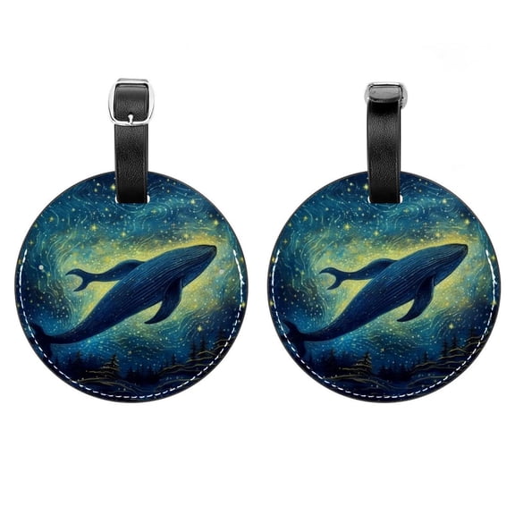 HemaKayy 2 Pack Luggage Tags, PU Leather Round Luggage Bag Tags, Shoulder Bag, Case Tag for Women Men Travel, Premium Suitcase Labels with Privacy Cover and Security Card - Ocean Sea Whale