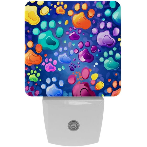 HemaKayy 2 Pack Plug-in LED Night Light with Light Sensor, Warm White, Dusk to Dawn Sensor Flat Nightlight for Bathroom, Hallway, Bedroom, Living Room - Animal Foot Paws