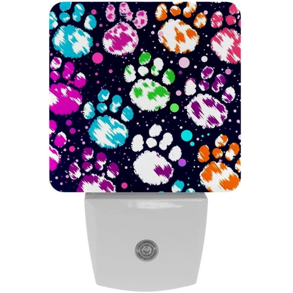 HemaKayy 2 Pack Plug-in LED Night Light with Light Sensor, Warm White, Dusk to Dawn Sensor Flat Nightlight for Bathroom, Hallway, Bedroom, Living Room - Animal Foot Paws