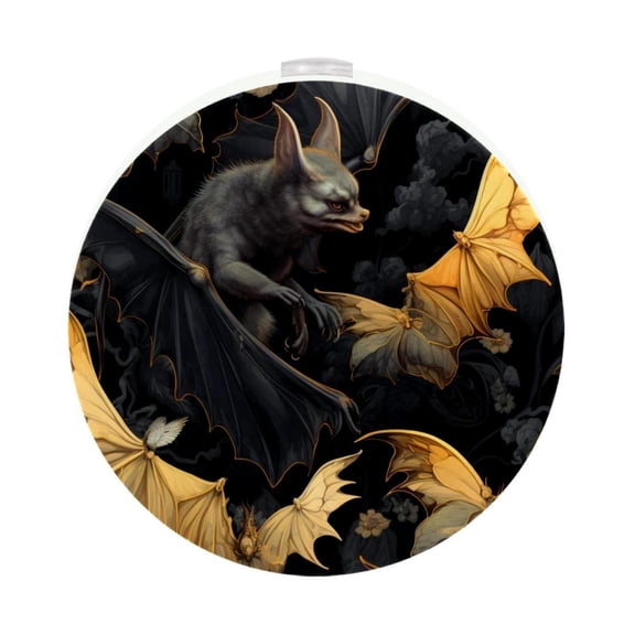 HemaKayy 2 Pack Plug-in LED Night Light, Plug-In, Dusk To Dawn Sensor, Warm White, Compact, Ambient Lighting, LED Lights for Bathroom, Hallway, Bedroom, Living Room - Night Black Bat