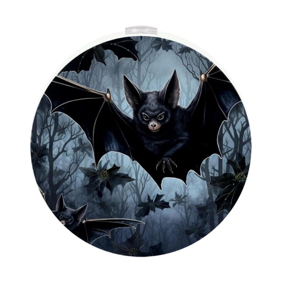 HemaKayy 2 Pack Plug-in LED Night Light, Plug-In, Dusk To Dawn Sensor, Warm White, Compact, Ambient Lighting, LED Lights for Bathroom, Hallway, Bedroom, Living Room - Night Black Bat