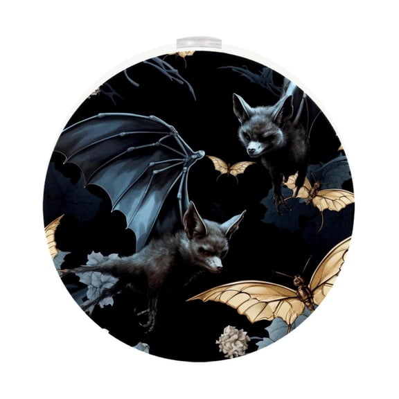 HemaKayy 2 Pack Plug-in LED Night Light, Plug-In, Dusk To Dawn Sensor, Warm White, Compact, Ambient Lighting, LED Lights for Bathroom, Hallway, Bedroom, Living Room - Night Black Bat