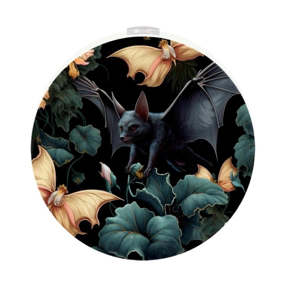 HemaKayy 2 Pack Plug-in LED Night Light, Plug-In, Dusk To Dawn Sensor, Warm White, Compact, Ambient Lighting, LED Lights for Bathroom, Hallway, Bedroom, Living Room - Night Black Bat