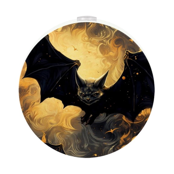 HemaKayy 2 Pack Plug-in LED Night Light, Plug-In, Dusk To Dawn Sensor, Warm White, Compact, Ambient Lighting, LED Lights for Bathroom, Hallway, Bedroom, Living Room - Night Black Bat