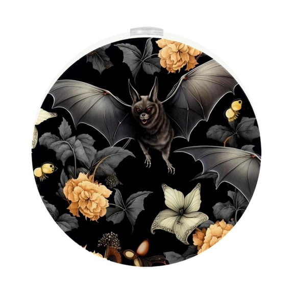 HemaKayy 2 Pack Plug-in LED Night Light, Plug-In, Dusk To Dawn Sensor, Warm White, Compact, Ambient Lighting, LED Lights for Bathroom, Hallway, Bedroom, Living Room - Night Black Bat
