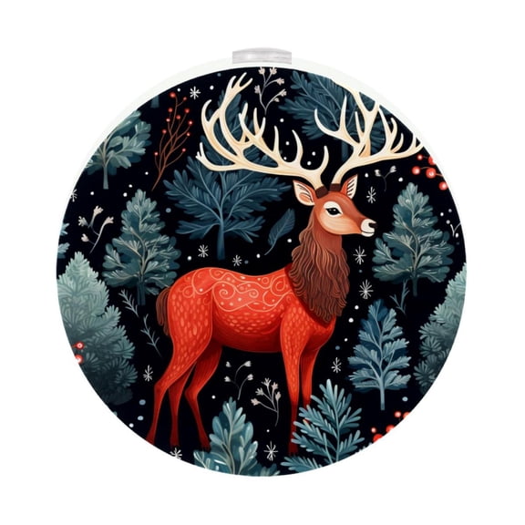 HemaKayy 2 Pack Plug-in LED Night Light, Plug-In, Dusk To Dawn Sensor, Warm White, Compact, Ambient Lighting, LED Lights for Bathroom, Hallway, Bedroom, Living Room - Deep Woods Forest Deer
