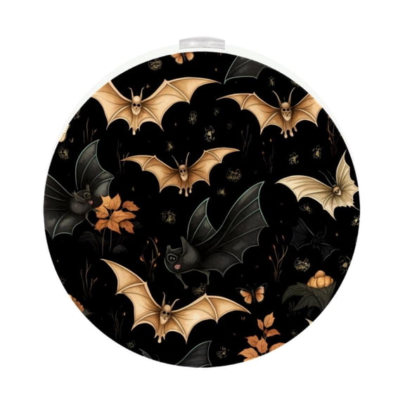 HemaKayy 2 Pack Plug-in LED Night Light, Plug-In, Dusk To Dawn Sensor, Warm White, Compact, Ambient Lighting, LED Lights for Bathroom, Hallway, Bedroom, Living Room - Night Black Bat