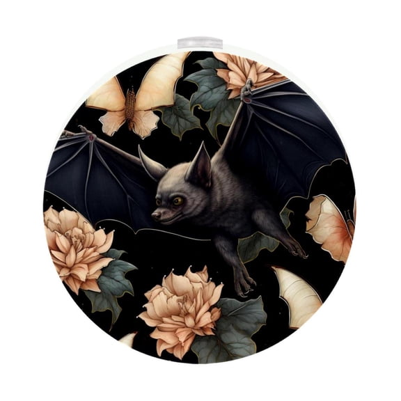 HemaKayy 2 Pack Plug-in LED Night Light, Plug-In, Dusk To Dawn Sensor, Warm White, Compact, Ambient Lighting, LED Lights for Bathroom, Hallway, Bedroom, Living Room - Night Black Bat