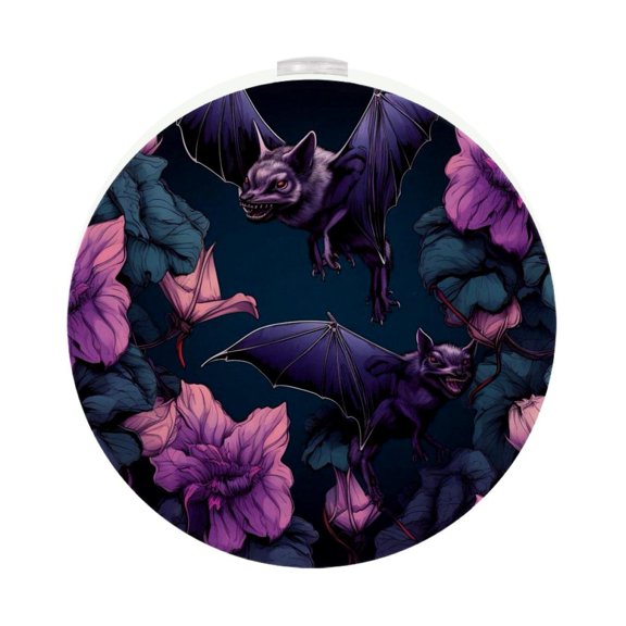 HemaKayy 2 Pack Plug-in LED Night Light, Plug-In, Dusk To Dawn Sensor, Warm White, Compact, Ambient Lighting, LED Lights for Bathroom, Hallway, Bedroom, Living Room - Night Black Bat