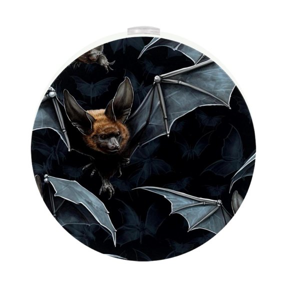 HemaKayy 2 Pack Plug-in LED Night Light, Plug-In, Dusk To Dawn Sensor, Warm White, Compact, Ambient Lighting, LED Lights for Bathroom, Hallway, Bedroom, Living Room - Night Black Bat