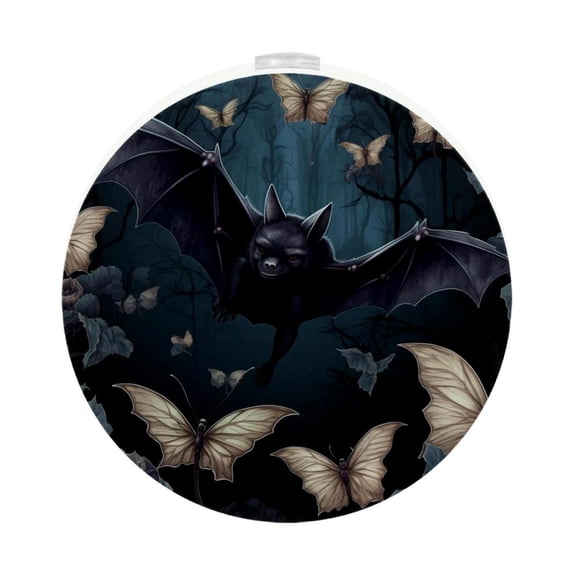 HemaKayy 2 Pack Plug-in LED Night Light, Plug-In, Dusk To Dawn Sensor, Warm White, Compact, Ambient Lighting, LED Lights for Bathroom, Hallway, Bedroom, Living Room - Night Black Bat