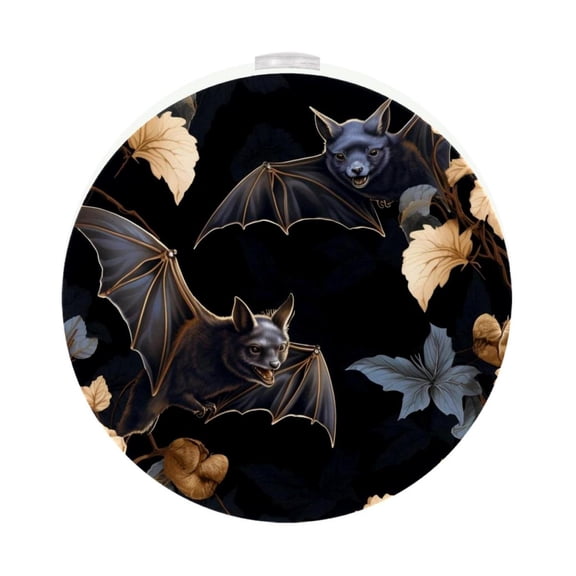 HemaKayy 2 Pack Plug-in LED Night Light, Plug-In, Dusk To Dawn Sensor, Warm White, Compact, Ambient Lighting, LED Lights for Bathroom, Hallway, Bedroom, Living Room - Night Black Bat