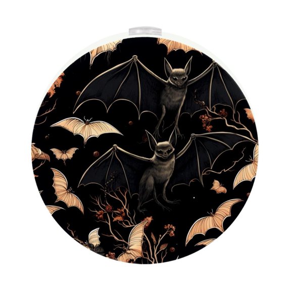 HemaKayy 2 Pack Plug-in LED Night Light, Plug-In, Dusk To Dawn Sensor, Warm White, Compact, Ambient Lighting, LED Lights for Bathroom, Hallway, Bedroom, Living Room - Night Black Bat