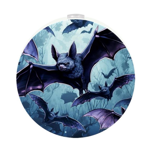 HemaKayy 2 Pack Plug-in LED Night Light, Plug-In, Dusk To Dawn Sensor, Warm White, Compact, Ambient Lighting, LED Lights for Bathroom, Hallway, Bedroom, Living Room - Night Black Bat