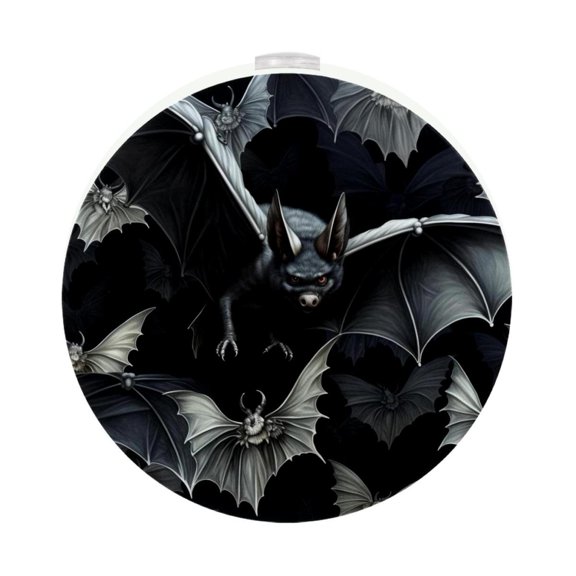 HemaKayy 2 Pack Plug-in LED Night Light, Plug-In, Dusk To Dawn Sensor, Warm White, Compact, Ambient Lighting, LED Lights for Bathroom, Hallway, Bedroom, Living Room - Night Black Bat