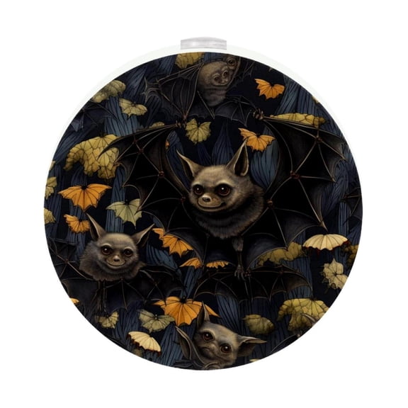 HemaKayy 2 Pack Plug-in LED Night Light, Plug-In, Dusk To Dawn Sensor, Warm White, Compact, Ambient Lighting, LED Lights for Bathroom, Hallway, Bedroom, Living Room - Night Black Bat