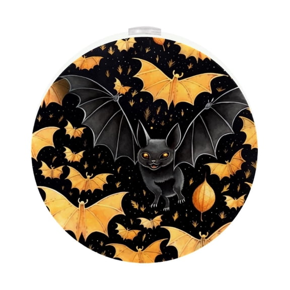 HemaKayy 2 Pack Plug-in LED Night Light, Plug-In, Dusk To Dawn Sensor, Warm White, Compact, Ambient Lighting, LED Lights for Bathroom, Hallway, Bedroom, Living Room - Night Black Bat